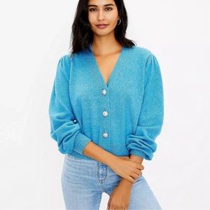Loft‎ Cardigan Sweater M Blue Jewel Button Up Long Sleeve V-Neck Knit Womens New